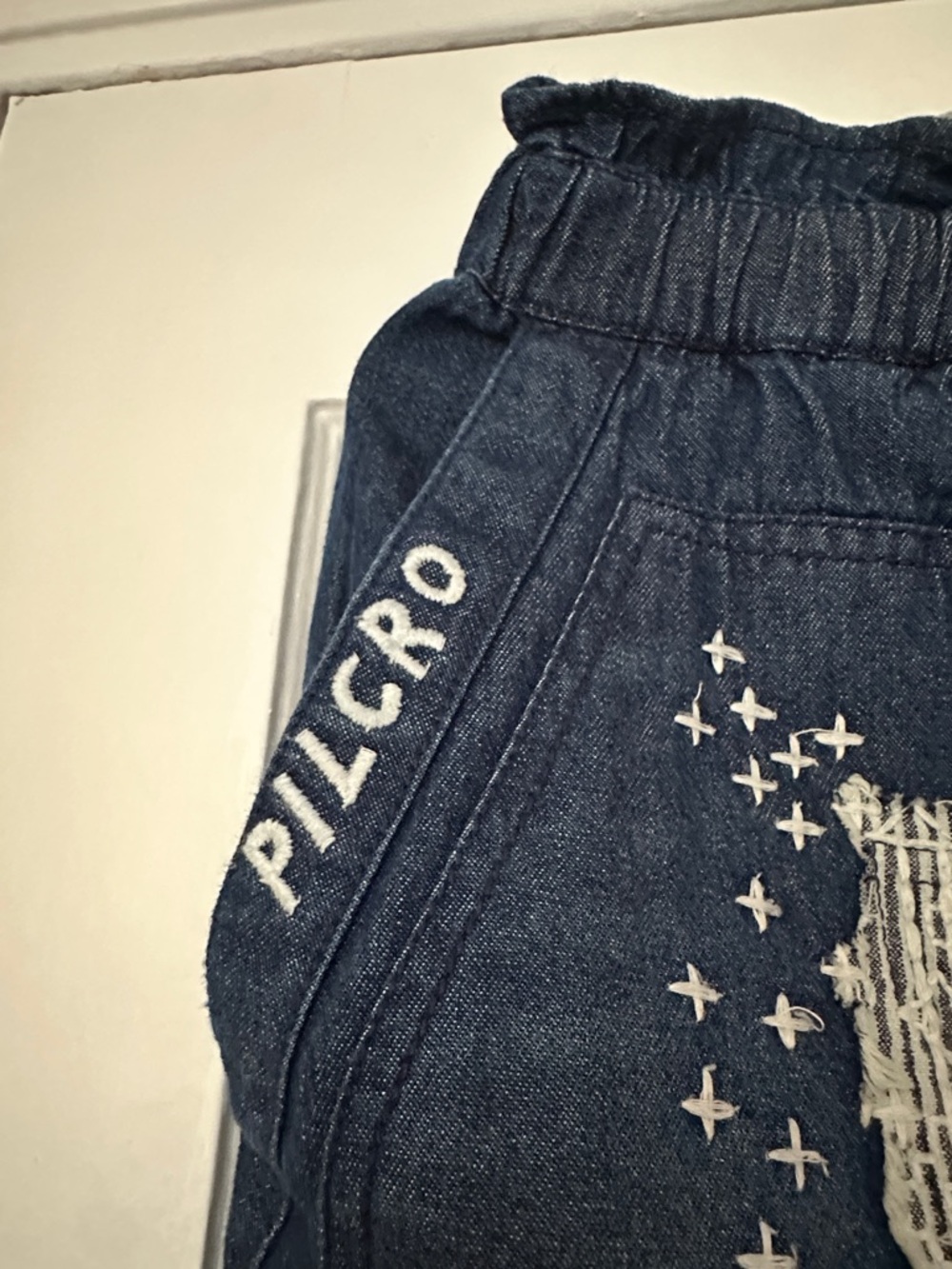 Pilcro Navy Embroidered Denim Mini Skirt -Preloved - Picture 4 of 15